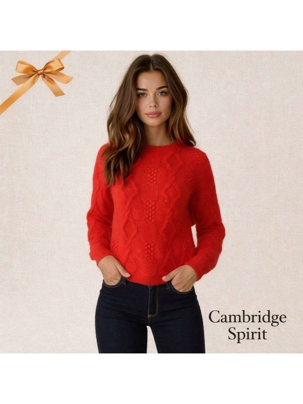 Cambridge Spirit Cabled Sweater Red Shetland Wool Size Small